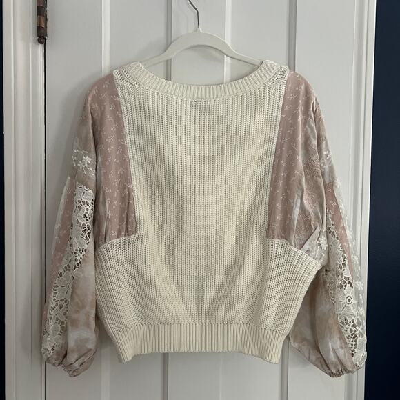 Pilcro Martine Peasant Sleeve Sweater Boho Lace Knit Size M Anthropologie NWT - Picture 7 of 8